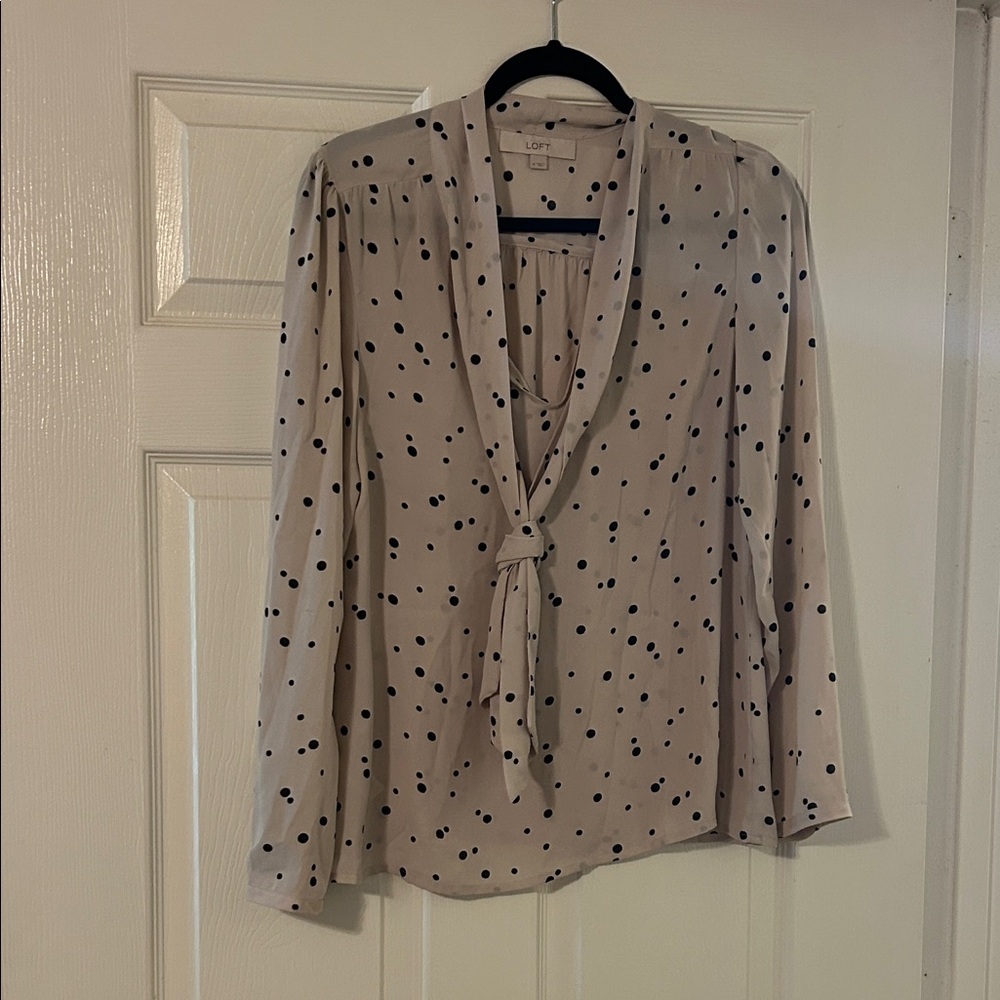 LOFT Beige Polka Dot Blouse